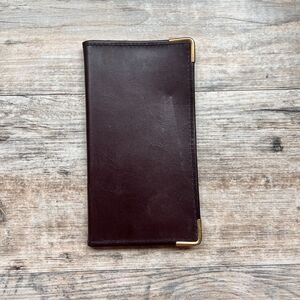 Vintage Hazel Azteca Brown Leather Wallet Gold Corners Slim Case Card Holder